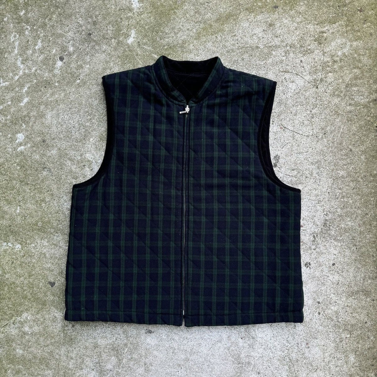 2000s GRUNGE BLUE GREEN PLAID QUILTED SKATER VEST