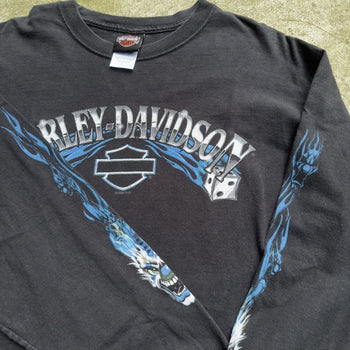 2000S HARLEY DAVIDSON DICE CLOWN BLUE FLAME LONGSLEEVE TEE