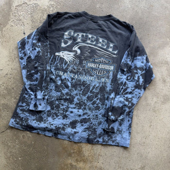 1990S THRASHED HARLEY DAVIDSON DYED STAR LOGO LONGSLEEVE TEE