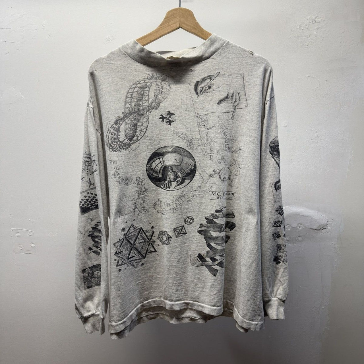 Vintage 1990s Made in USA M.C. Escher Faded Distressed Longsleeve Art Tee