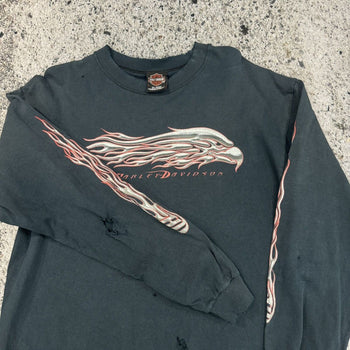 2000s Harley Davidson Thrashed Faded Eagle Flame Longsleeve