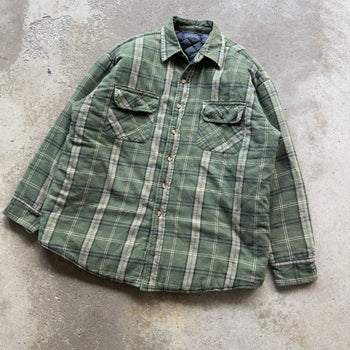 2000S GREEN QUILTED LINED PLAID SKATER GRUNGE FLANNEL