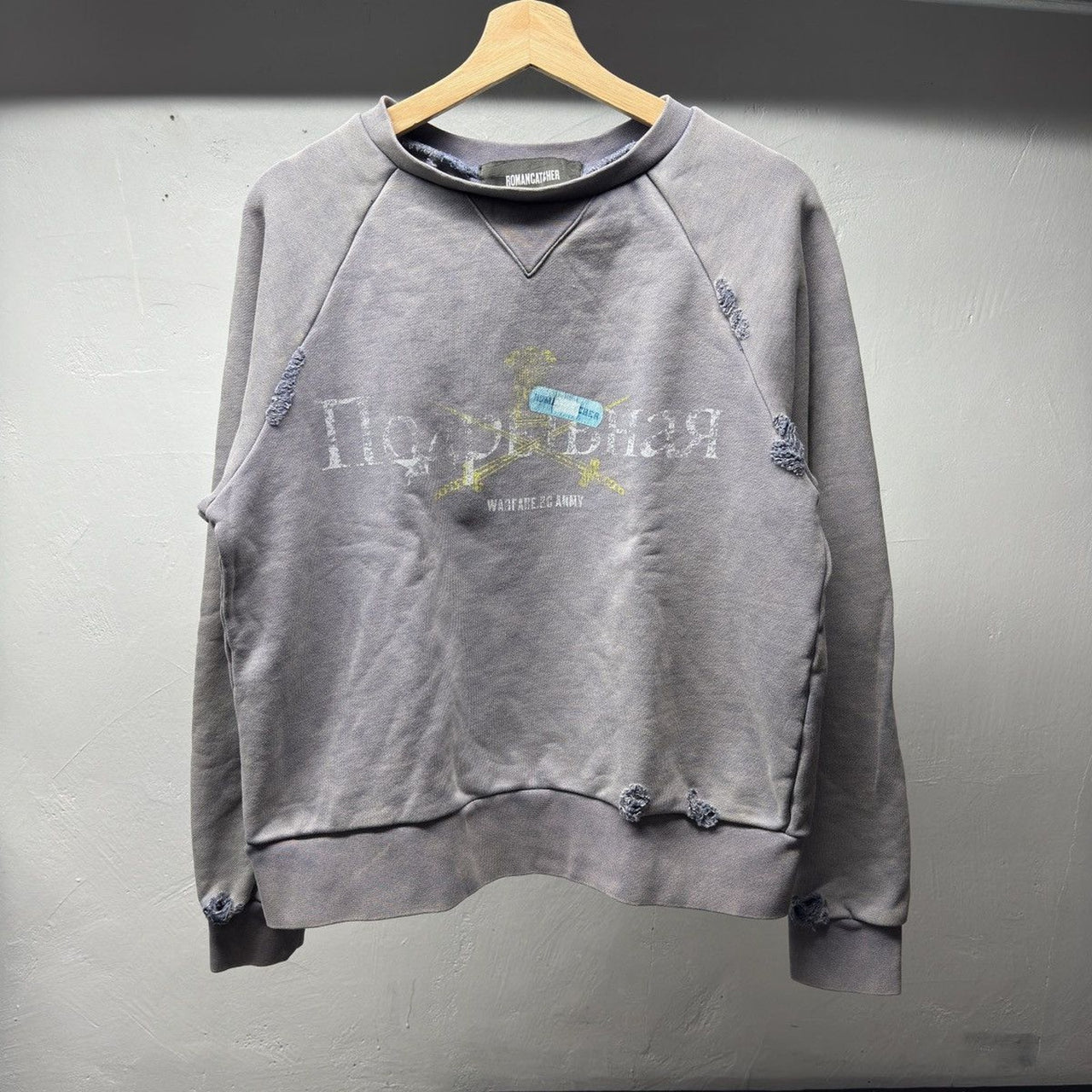 Romancatcher RC Army BandAid Crewneck Faded Destroyed