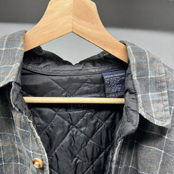 1990s Faded Distressed Quilted Plaid Grunge Flannel Shirt Jacket
