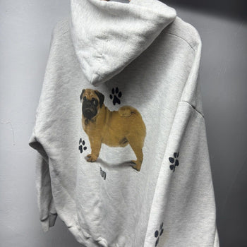 1990s Faded Distressed Pug Dog Zip Up Hoodie