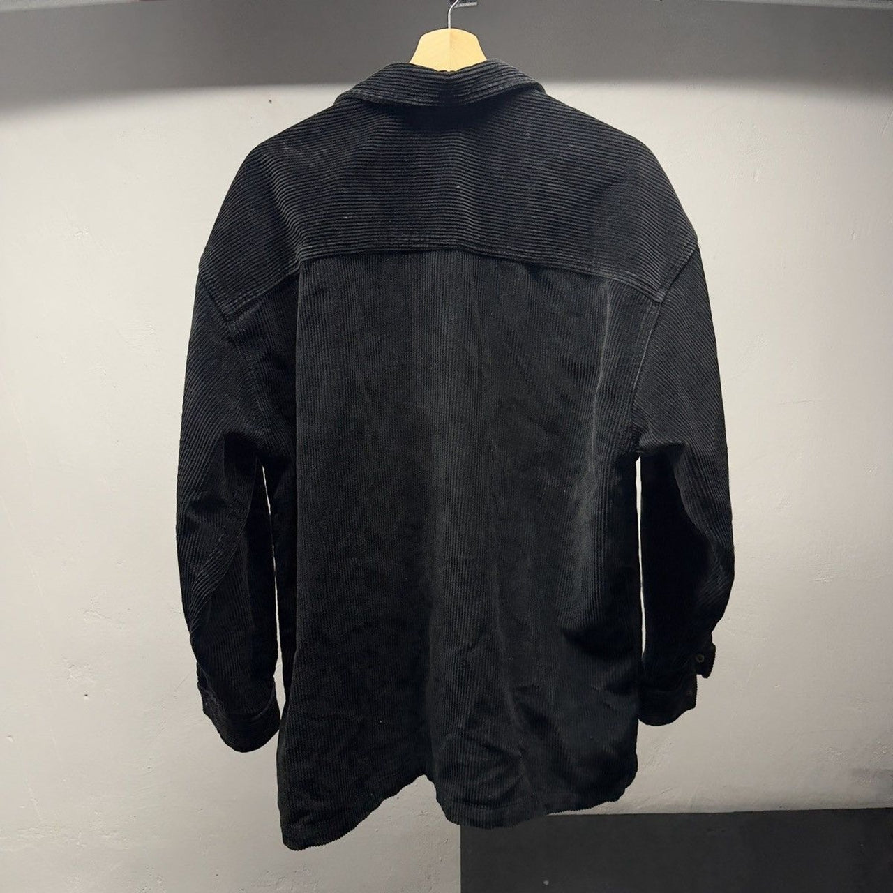 1990s Y2K Black Heavy Zip Up Corduroy Shirt Jacket
