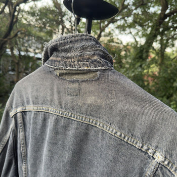 1980s Thrashed Faded Distressed Black Lee Rider's Denim Jacket
