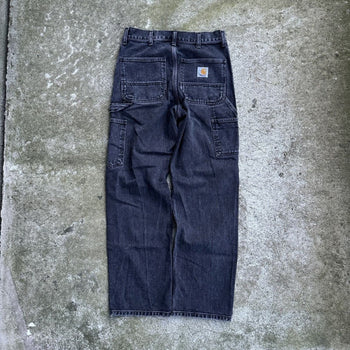 CARHARTT WIP FADED BLACK DENIM CARPENTER PANTS