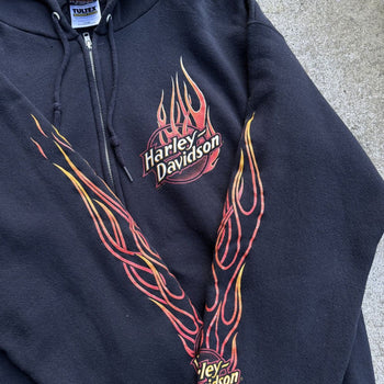 1990s HARLEY DAVIDSON MOTOR CITY FLAME ZIP UP HOODIE