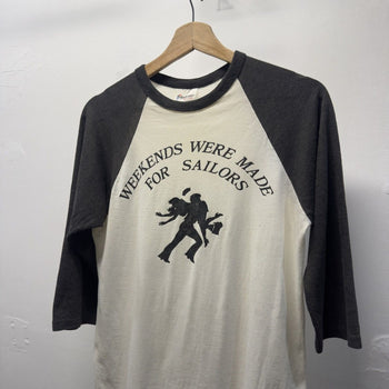 Vintage 1980s Made in USA Faded Distressed Sailor Raglan Tee