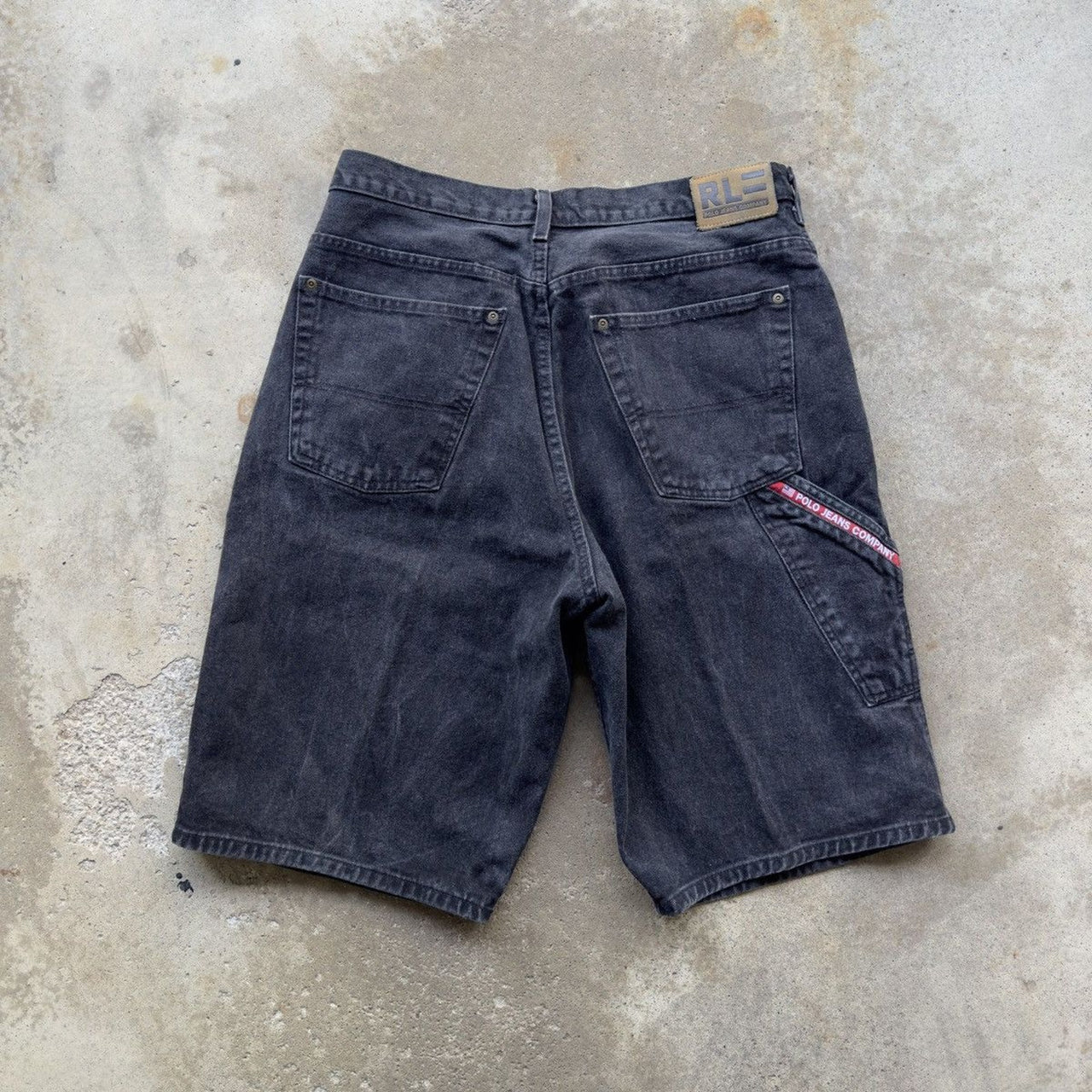 2000S POLO RALPH LAUREN BLACK FADED DENIM CARPENTER SHORTS JORTS