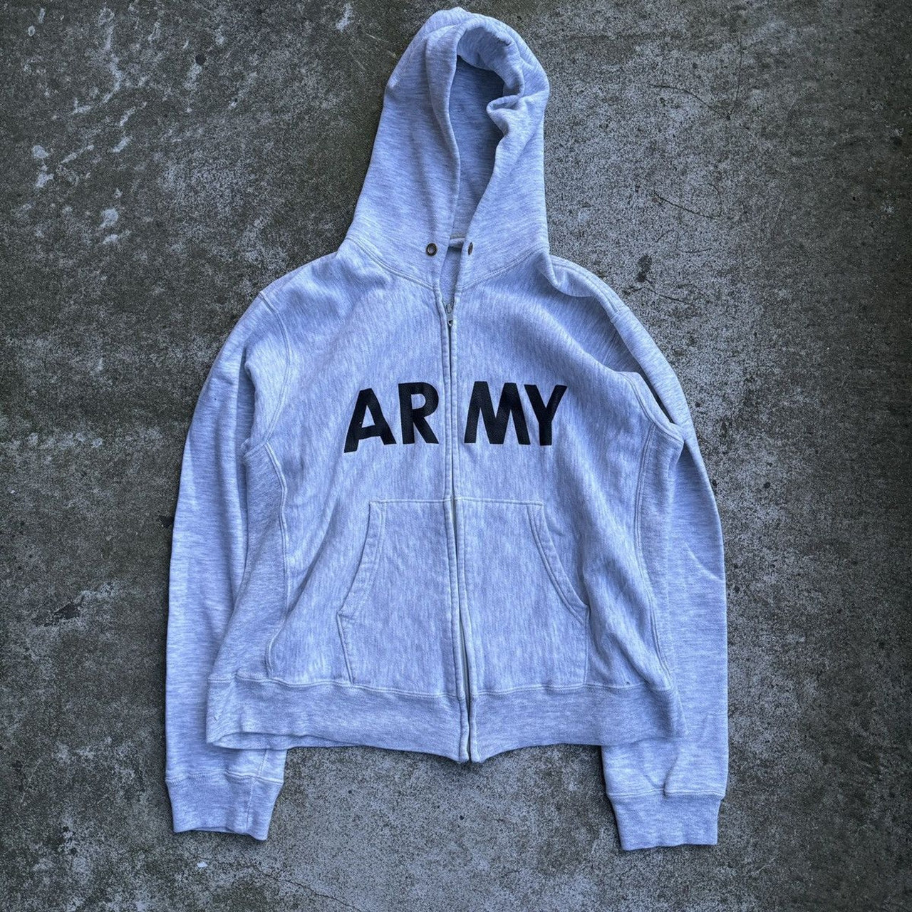 1990s CHAMPION FADED THRASHED ARMY ZIP UP HOODIE