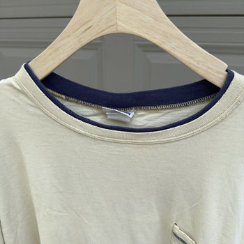 2000s Pale Yellow Thrashed Faded Distressed Pocket Tee