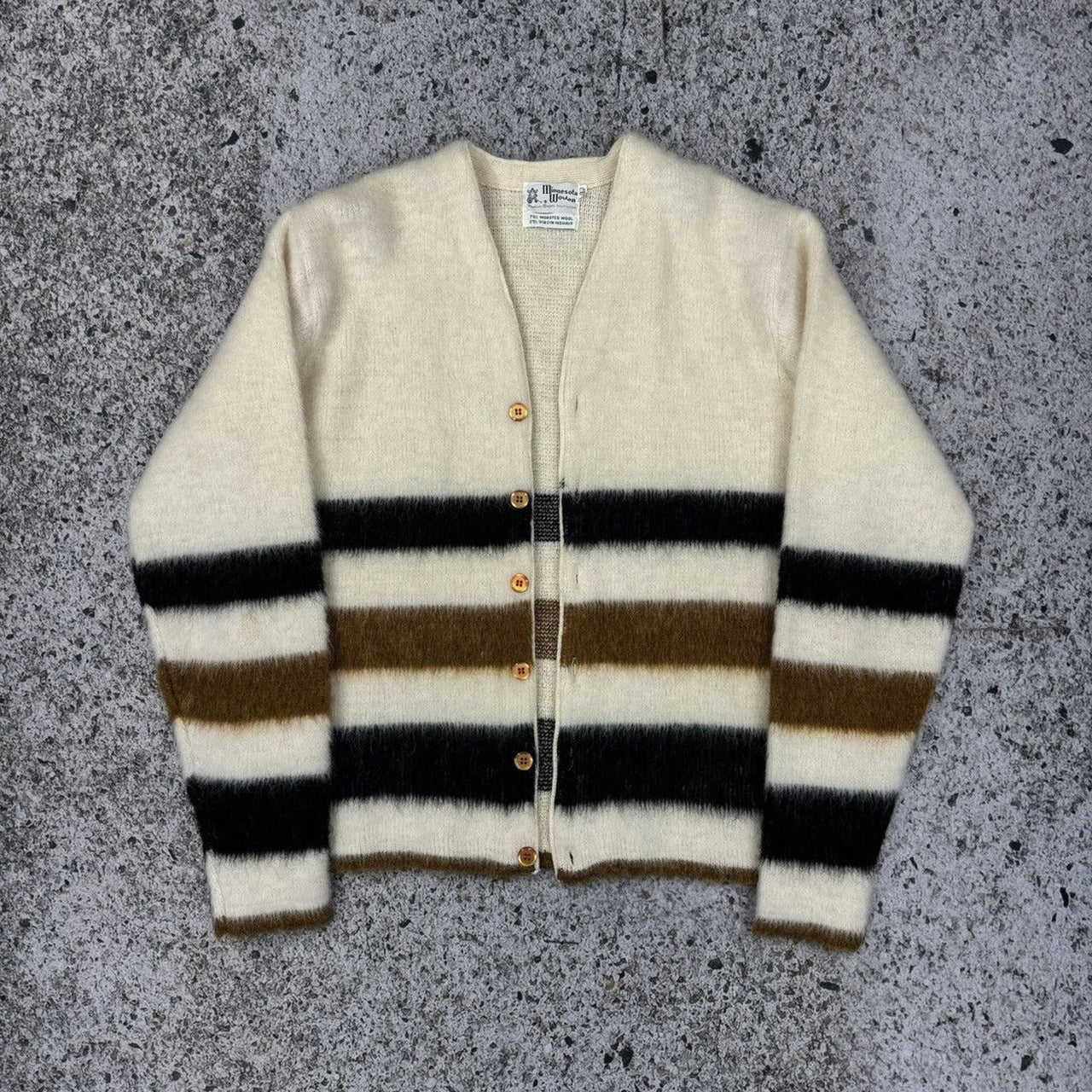 1960s STRIPED MOHAIR CARDIGAN SWEATER L