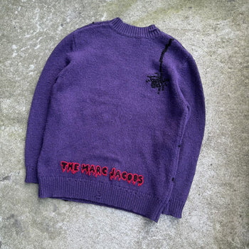 THE MARC JACOBS HEAVY KNIT SPIDER PICTURE SWEATER PURPLE