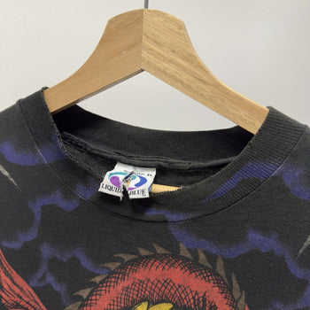 Vintage 1990s Liquid Blue Dragon Faded Distressed All Over Print Tee