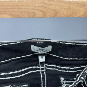 True Religion Black White Stitch Relaxed Straight Ricky Jeans