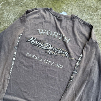 2000S HARLEY DAVIDSON FADED THRASHED SKULL LONGSLEEVE