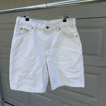 1990s Levi's 550 Orange Tab White Denim Shorts