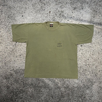 1990年代のハーレーダビッドソン スラッシュド フェードグリーンTシャツ
