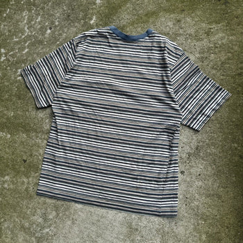 1990s Y2K NO FEAR STRIPED SKATER POCKET TEE SHIRT