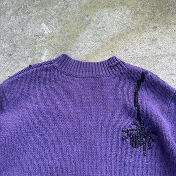 THE MARC JACOBS HEAVY KNIT SPIDER PICTURE SWEATER PURPLE