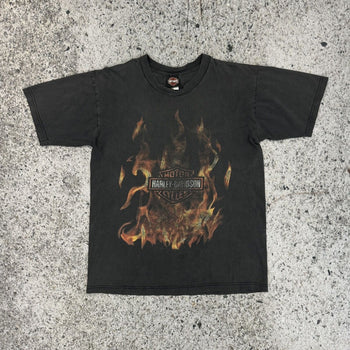 2000s HARLEY DAVIDSON FADED THRASHED FLAME LOGO TEE