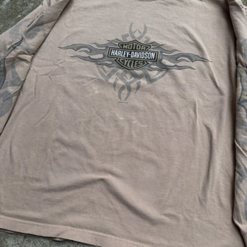 2000S FADED HARLEY DAVIDSON TAN FLAME LOGO LONGSLEEVE TEE