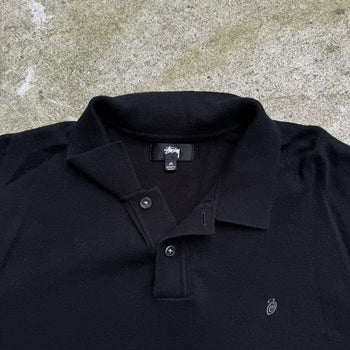 STUSSY CLASSIC BLACK POLO KNIT SWEATER