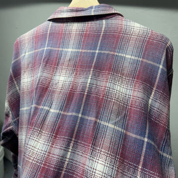 1990s Faded Distressed Plaid Grunge Zip Flannel Shirt