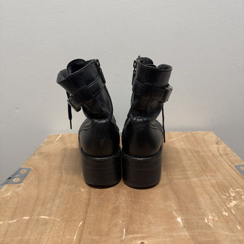 2000s Prada Sport Linea Rossa Leather Buckle Combat Boots Distressed