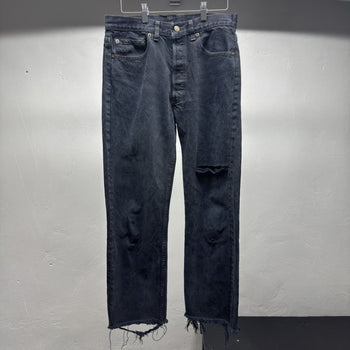 1990s Levi's 501 Black Distressed Cropped Jeans - Made in USA