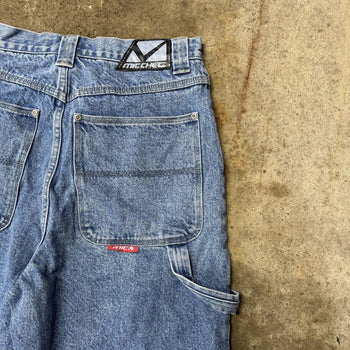 2000s Y2K MIC CHECK BAGGY FADED DENIM SHORTS