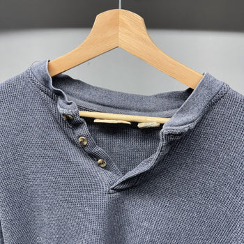 1990s Thrashed Faded Distressed Ribbed Cotton Henley Shirt