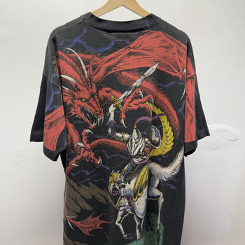 Vintage 1990s Liquid Blue Dragon Faded Distressed All Over Print Tee