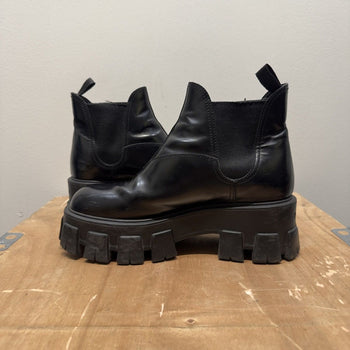 Prada Monolith Brushed Leather Lug Platform Chelsea Boots
