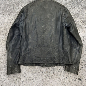 Aged Leather Double Zip Asymmetric Racer Custom Jacket