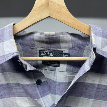 1990s Polo Ralph Lauren Plaid Striped Lowell Shirt Silk Cotton