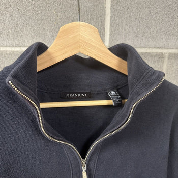 2000s Brandini Navy Blue Zip Ribbed Sweater