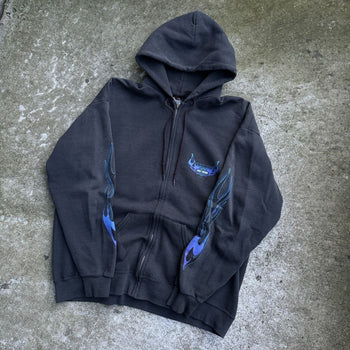 2000S HARLEY DAVIDSON FADED CALIFORNIA BLUE FLAME ZIP UP HOODIE