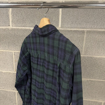 1990s Blue Green Plaid Grunge Flannel Shirt