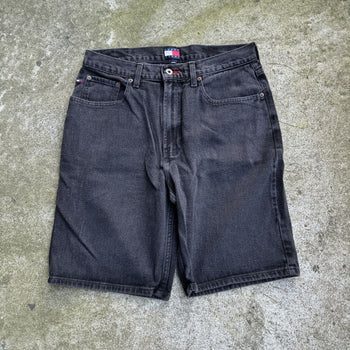 2000S FADED TOMMY HILFIGER BLACK DENIM JEAN SHORTS