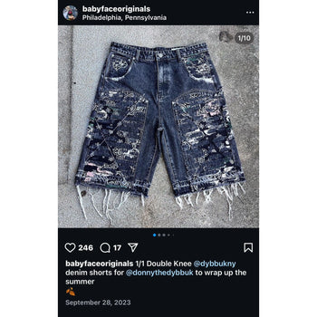 Pantalones cortos vaqueros con doble rodilla y diseño de dados Baby Face Originals