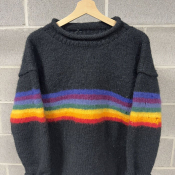 1990s Distressed Rainbow Wool Striped Knit Sweater