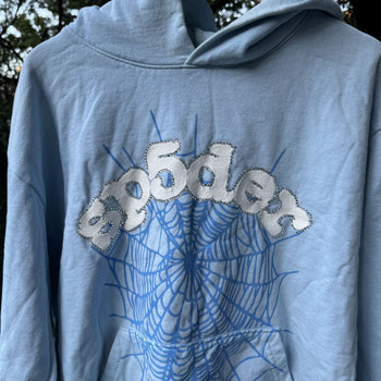 Sp5der Blue Rhinestone Hoodie