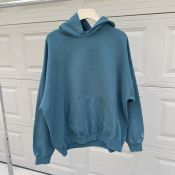 2000s Teal Sun Faded Thrashed Distressed Hoodie