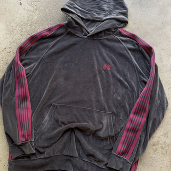 NEEDLES CHARCOAL GREY EMBROIDERED VELOUR TRACK HOODIE