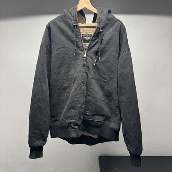 2000s Walls Faded Black Hooded Zip Up Sherpa Lined Work Jacket