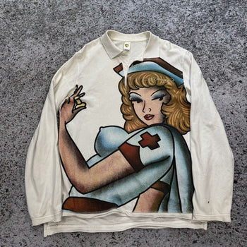 2000s Ed Hardy Faded Thrashed Distressed Nurse Longsleeve
