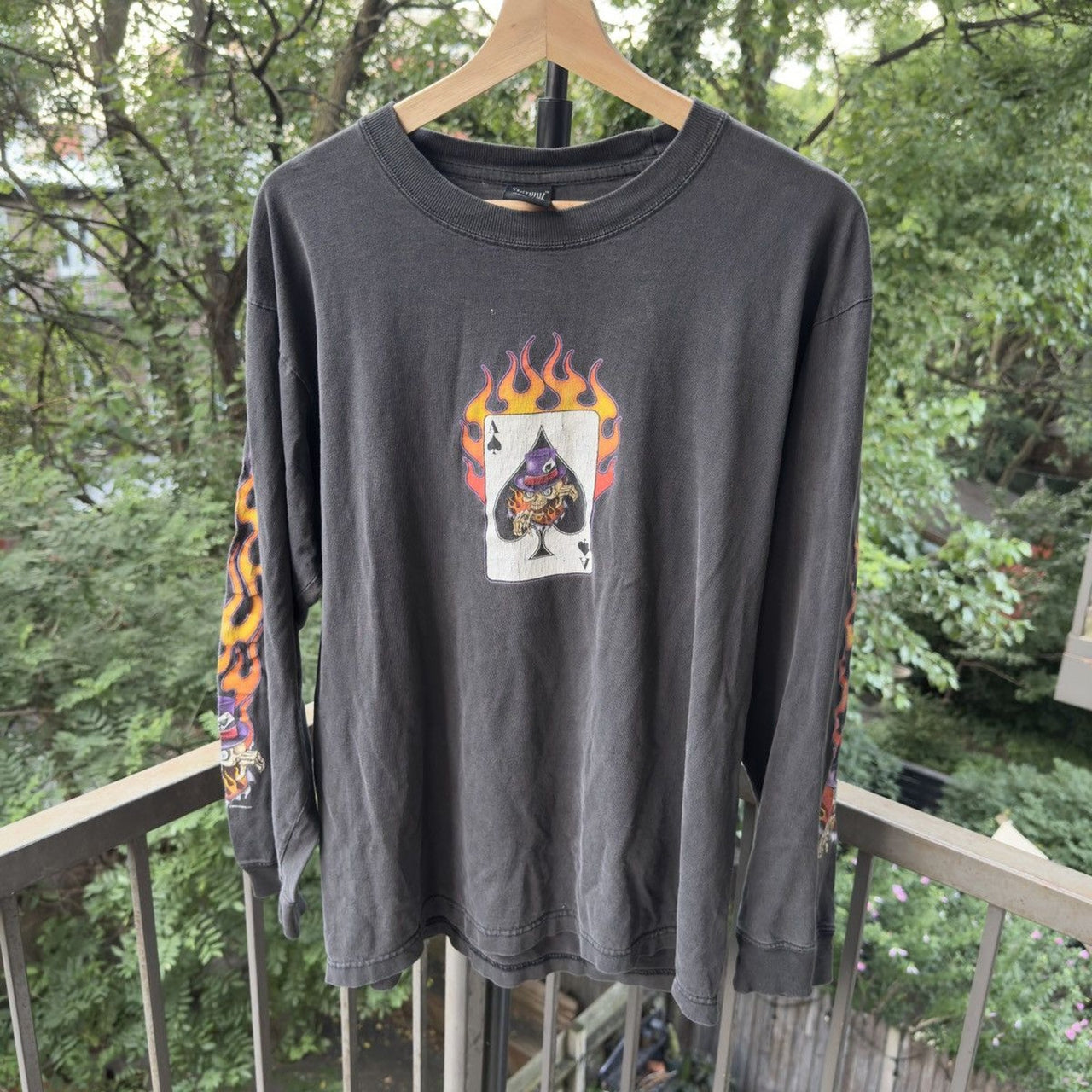 2000s Joker Ace Card Flame Longsleeve Biker Tee